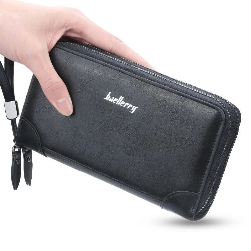 2022 Double Zipper Men Clutch Card Holder Leather Long Purse Men's Big Organizer Wallet for Men Phone Bag Male Luxury Carteras