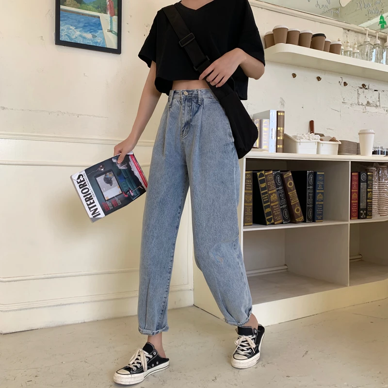 FINEWORDS штаны шаровары бойфренда корейские джинсы Для женщин с ослабленной