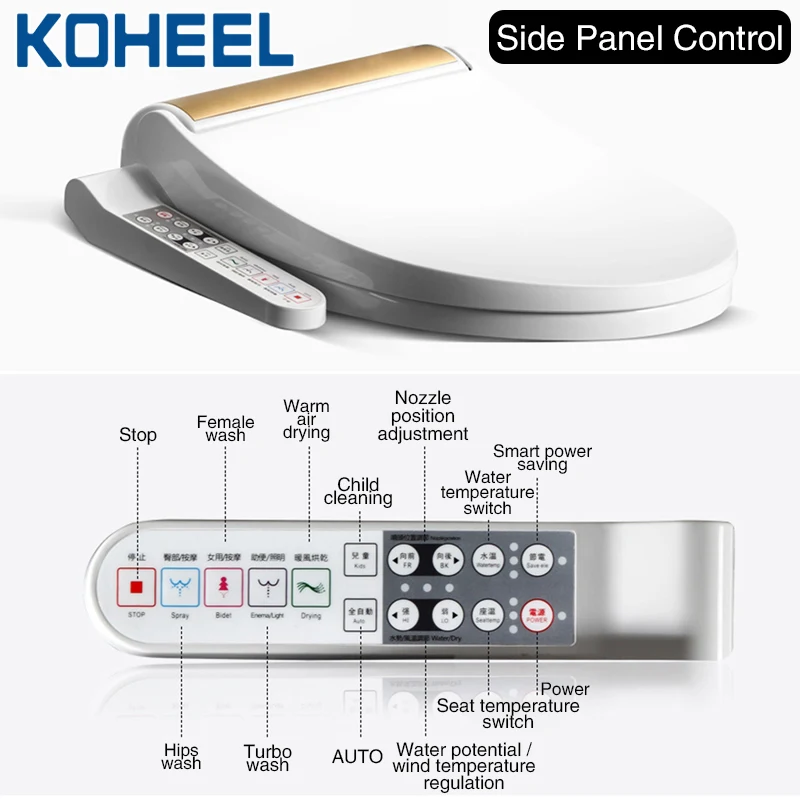 KOHEEL, новое умное сиденье для унитаза, золотое, серебряное, боковая панель управления, электрическое биде, умное биде с подогревом, сухой массаж для туалета