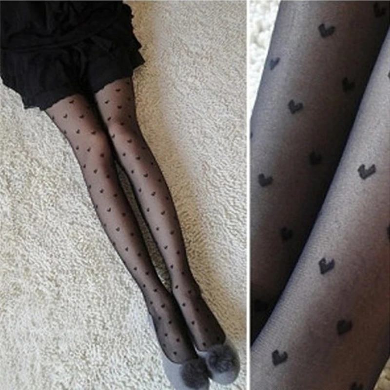 

2021 New Women Tights Black Dots Heart Pattern Whole Seamless Sexy Tights Female Ladies Thin Summer Tights Fashion