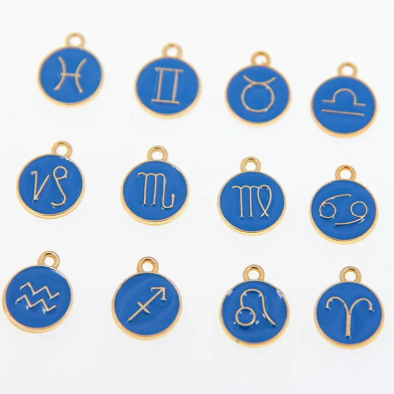 

12pcs 12*15mm 12 Constellation Charms Double Face Lake blue Enamel Charms Charms Pendants Jewelry Making Handmade Craft Ccessori