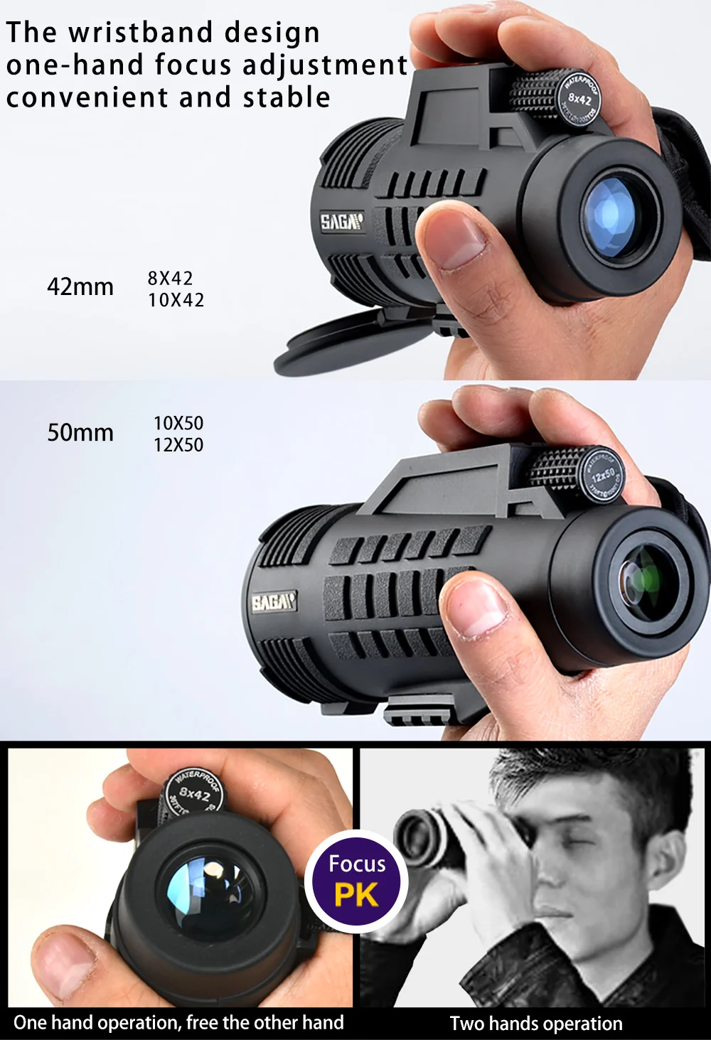 SAGA Профессиональный монокулярный телескоп 8x42 12x50 мини telescopio BAK4 призма компактный охотничий низкий светильник ночного видения монокуляры