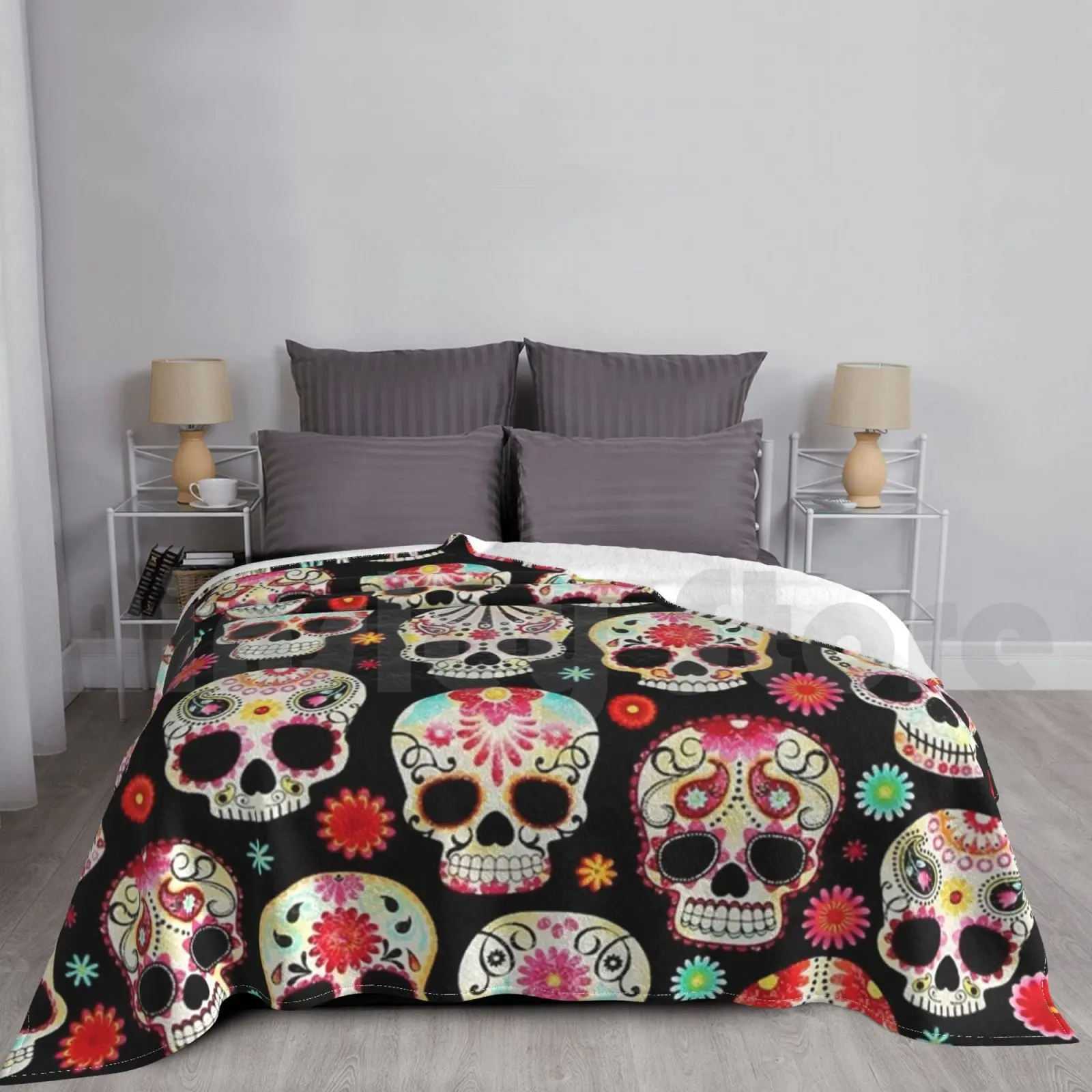 

Sugar Skulls-Calavera-Día De Muertos Blanket Super Soft Warm Light Thin Día De Muertos Day Of The Dead Skeleton