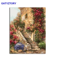 gatyztory modern art painting by numbers for children adult living room decoration flower ladder oil painting on canvas diy gift