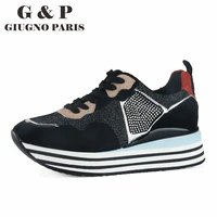 leather insole women sneakers mixed color casual luxury fashionable shoes black suede authorised italy brand gp
