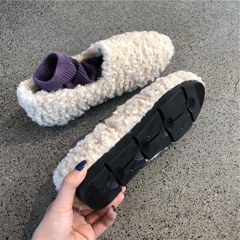 Меховые мокасины Женская зимняя домашняя обувь Брендовые женские пушистые и