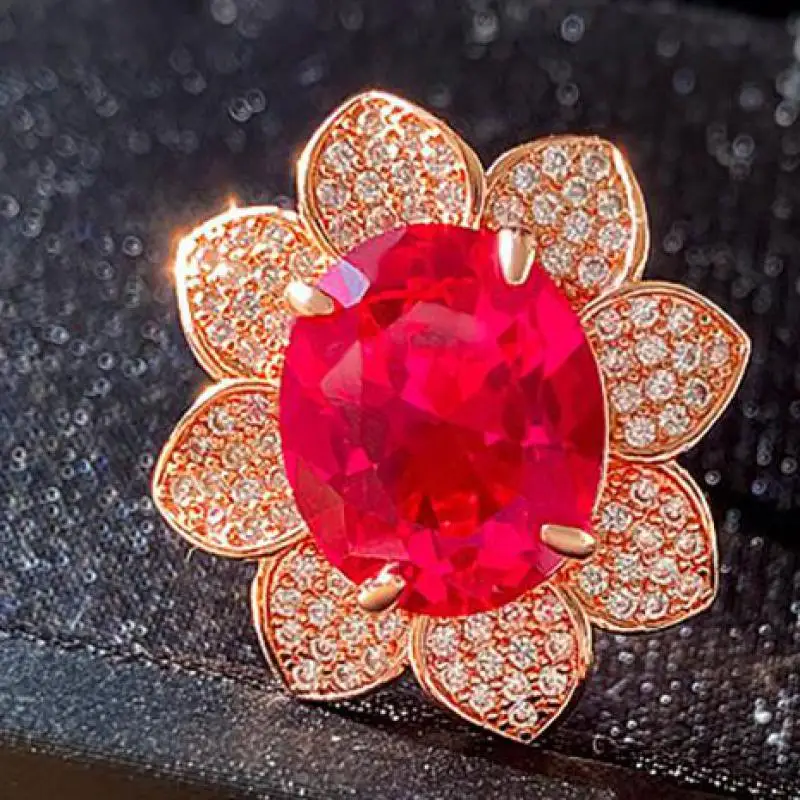 

Luxury 925 Sterling Silver Created Ruby Gemstone Rose Gold Color Ring For Women Wedding Engagement Fine Jewelry Anniversary Gift