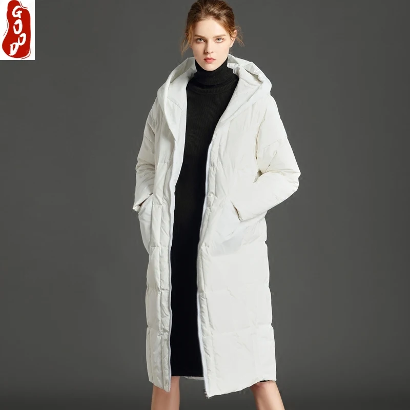 

Женский длинный пуховик на белом утином пуху, свободная Толстая куртка с капюшоном, модель LPL716 на зиму, 2021