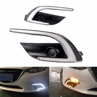 1 set 12v led drl car daytime running lights with yellow turn signal fog lamp cover trim accessories for mazda 3 axela 2017 2018
