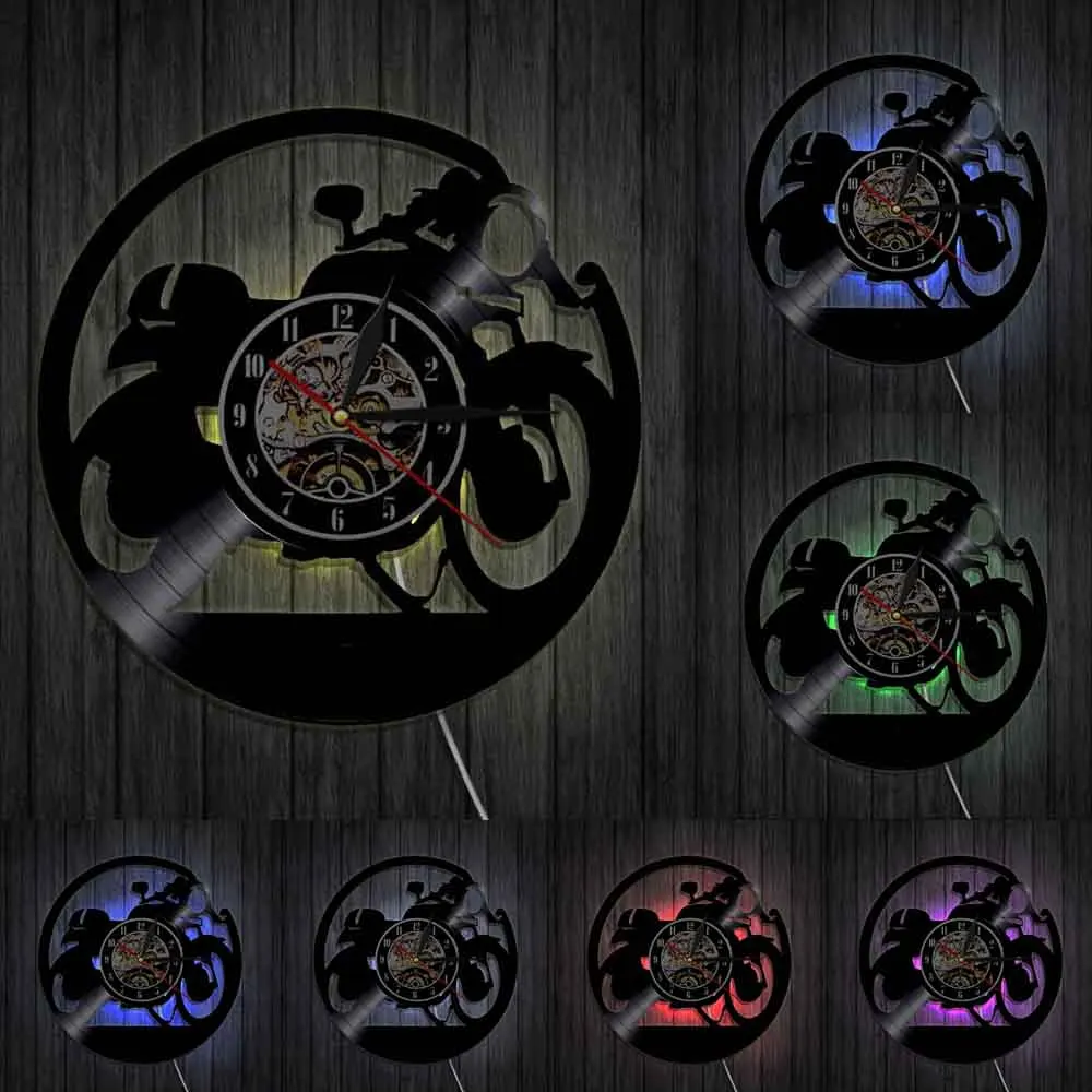 

Vintage Motorcycle Fan Antique Vinyl Record Wall Clock Motorcycle Repair Shop Wall Art Biker Club Decor Motorbike Clocks Watch