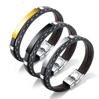 2021 trend male length 210mm fashion pu leather stainless steel men gift bracelets black brown 24k golden jewelry