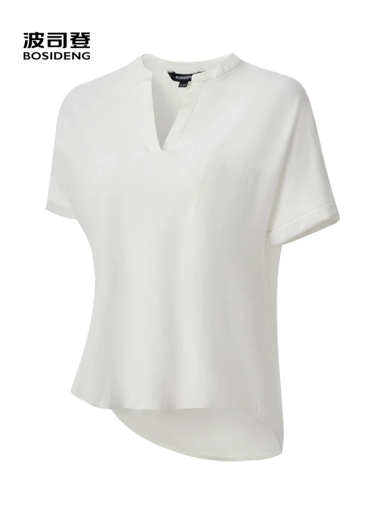 

BOSIDENG Summer Tshirt women V-Neck SHIRTS office lady tops high quality thin light B90221204