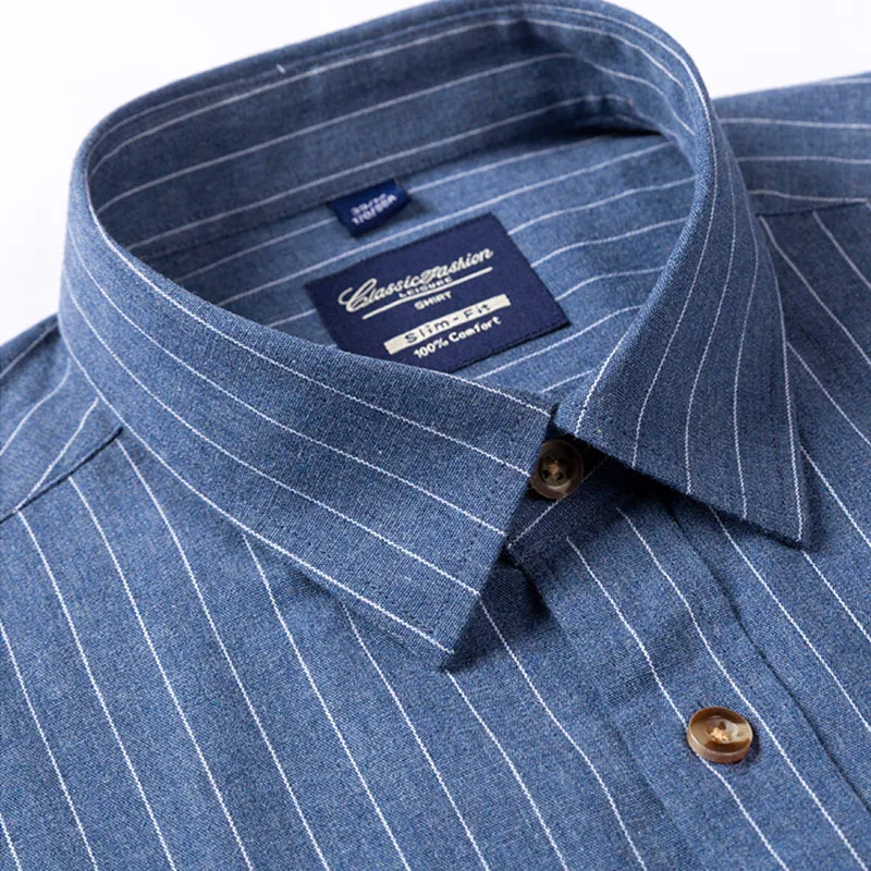 New 7XL Men's100% Cotton Shirts For Men Long Sleeve Casual Slim Fit Striped/Plaid Blouse Man Dress Shirt Male Thick Work Shirts