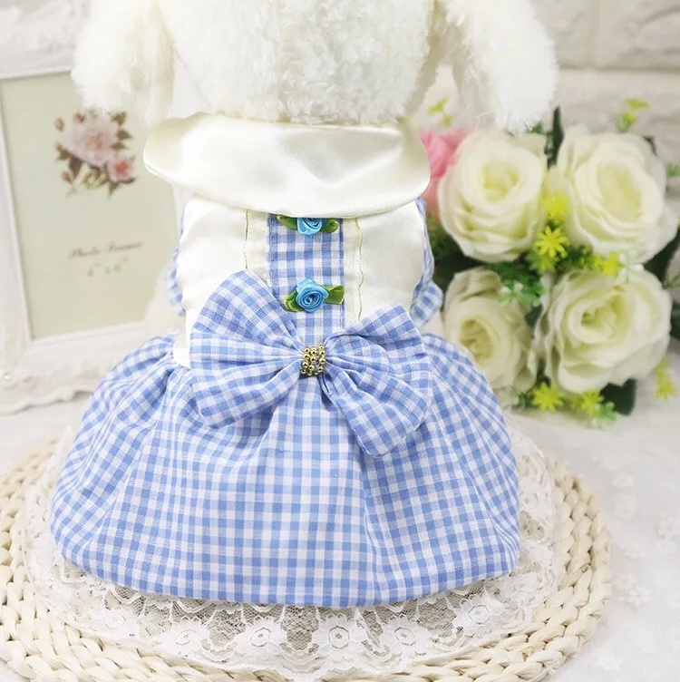 

Summer Spring Cotton Pet Clothes Plaid Lace Tullle Dog Princess Dress Party Wedding Dress Puppy Costume for Small Dogs XS-XXL