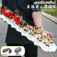 mould king 10015 christmas series electric rc track train winter house model santa sleigh toys children gifts 10010 12012 16011