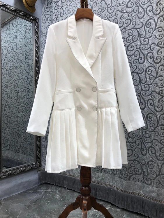 

Женское двубортное платье с плиссированной юбкой на подоле, новинка 2021