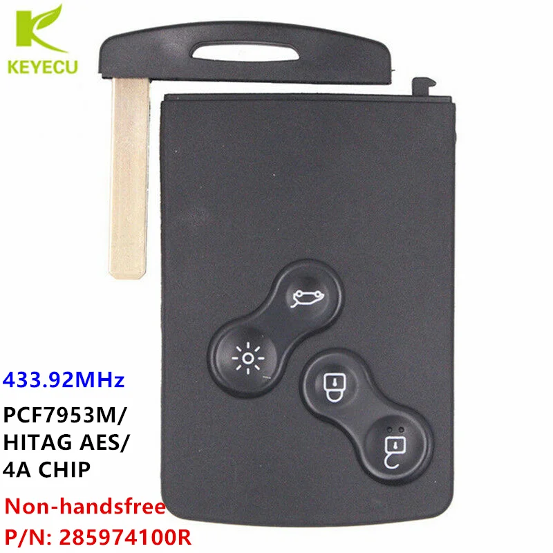 

Запасной Бесконтактный дистанционный ключ KEYECU 433 МГц PCF7953M/4A чип для Renault Clio IV Captur 2013-2018 P/N: 285974100R