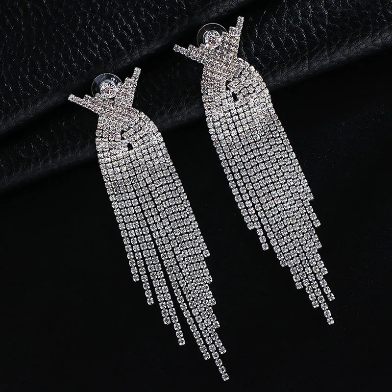 GKY653 silver white Модные свадебные серьги с кристаллами и кисточками для женщин массивные серьги многоцветные длинные серьги-подвески вечерние ювелирные изделия для выпускного вечера подарок - Окраска металла: GKY653 silver white
