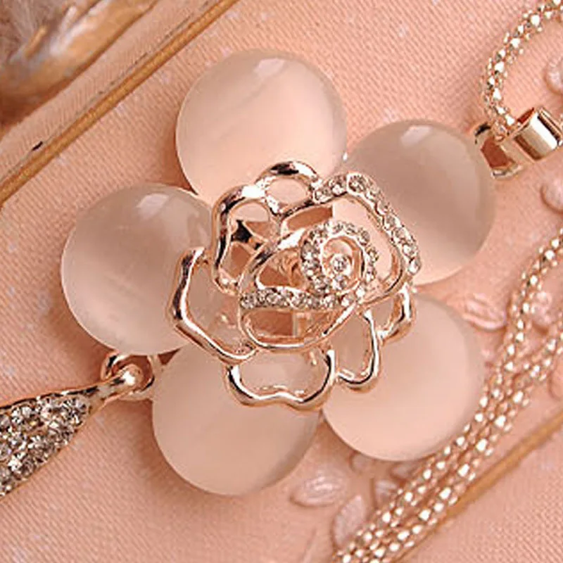 Длинная подвеска кошачий глаз ожерелье цепочка с цветком розы на свитер лучший