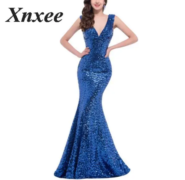 Женское облегающее платье Xnxee синее длинное для вечеринки на зиму | Женская