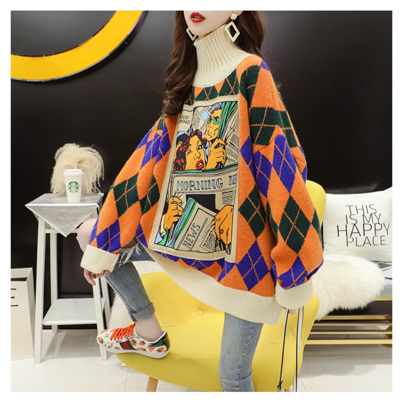 Пуловер EBAIHUI с воротником-хомутом в стиле оверсайз свитер женская верхняя одежда