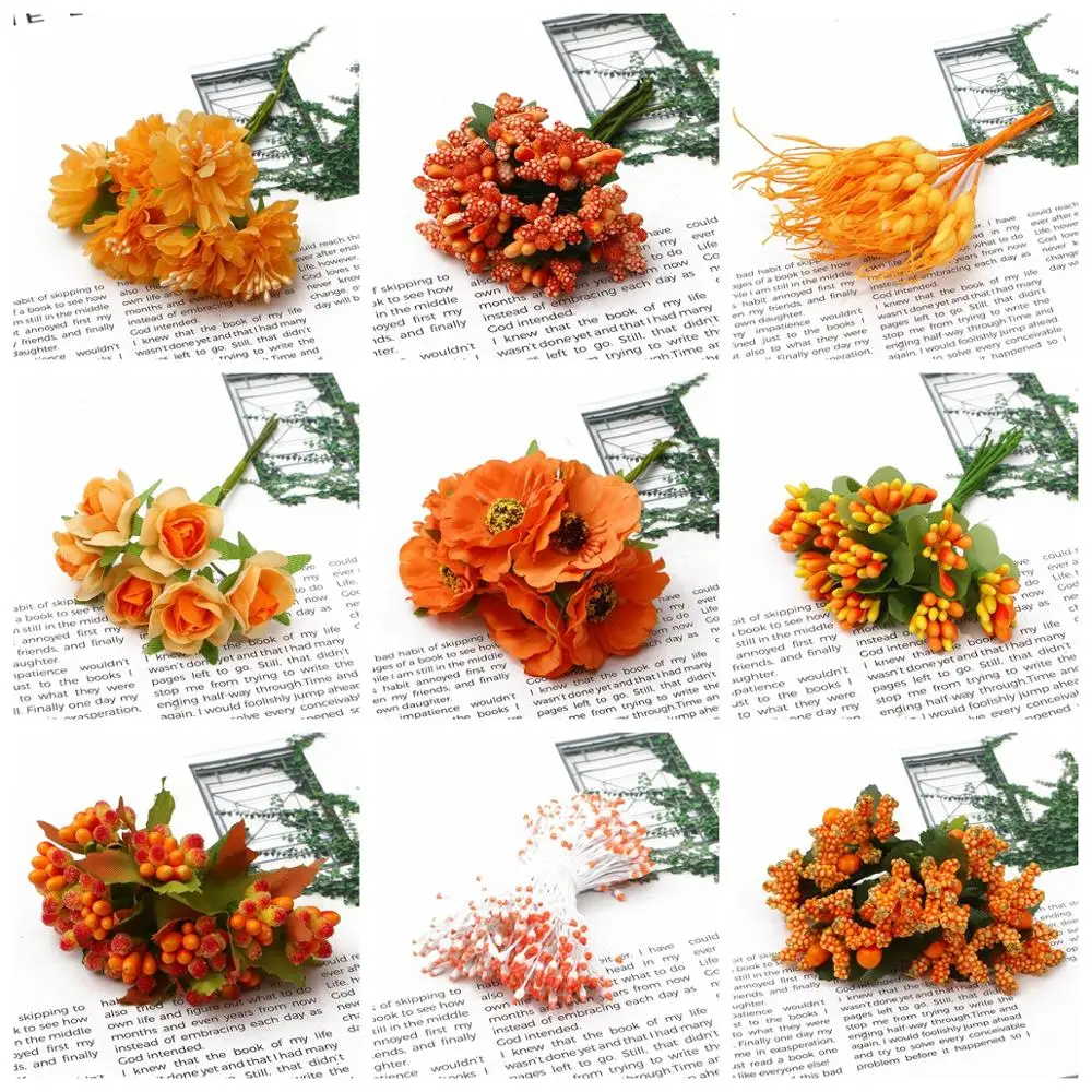 Искусственные цветы оранжевые шелковые искусственные украшение для дома и