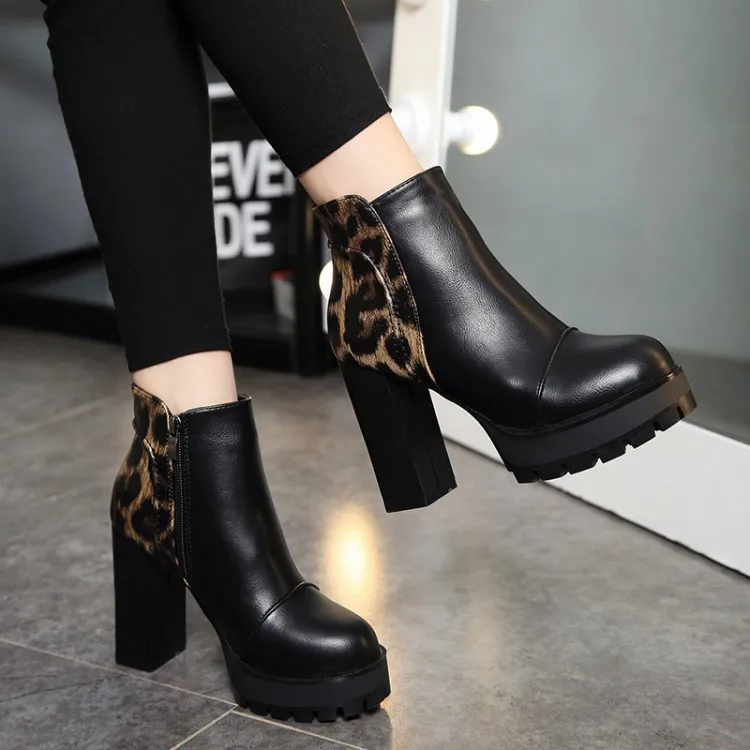 

Double Zippers Black Ankle Boots Women Autumn Winter Suede Leather Boots Women High Heels Thick Soles Basic Botas Mujer 365