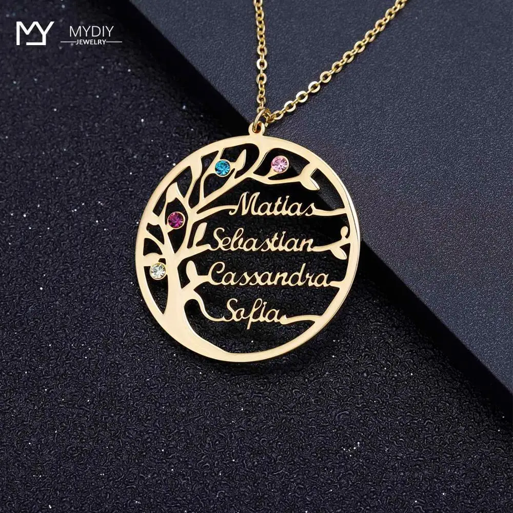 Массивное семейное ожерелье с изображением дерева искусственным камня на заказ