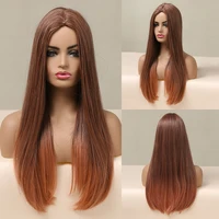 alan eaton long straight synthetic wigs for women middle part ombre black red brown copper highlight wigs heat resistant hair