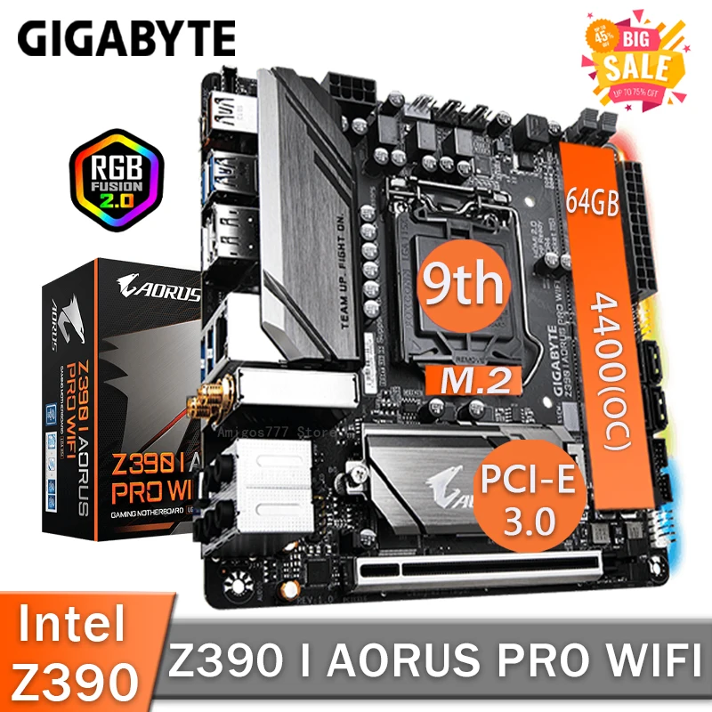 Online LGA 1151 Gigabyte Z390 ICH AORUS PRO WIFI Motherboard DDR4 XMP 4133MHz DDR4 64GB M.2 SSD PC Z390 Placa-Mãe Gaming Mini ITX Neue