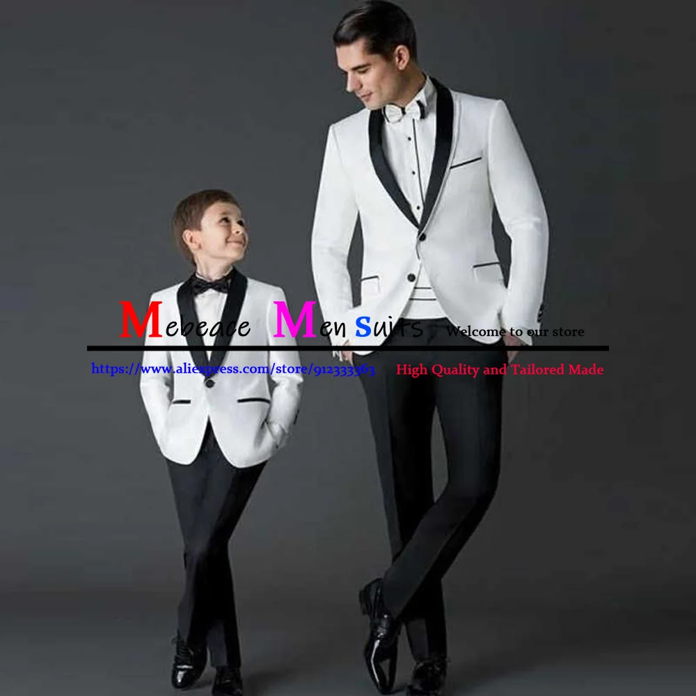 Casual Black Shawl Lapel Men Suits White Wedding Groom Slim Fit Tuxedo Classic Formal Business Blazer 2 Pice Sets (jacket+Pants)