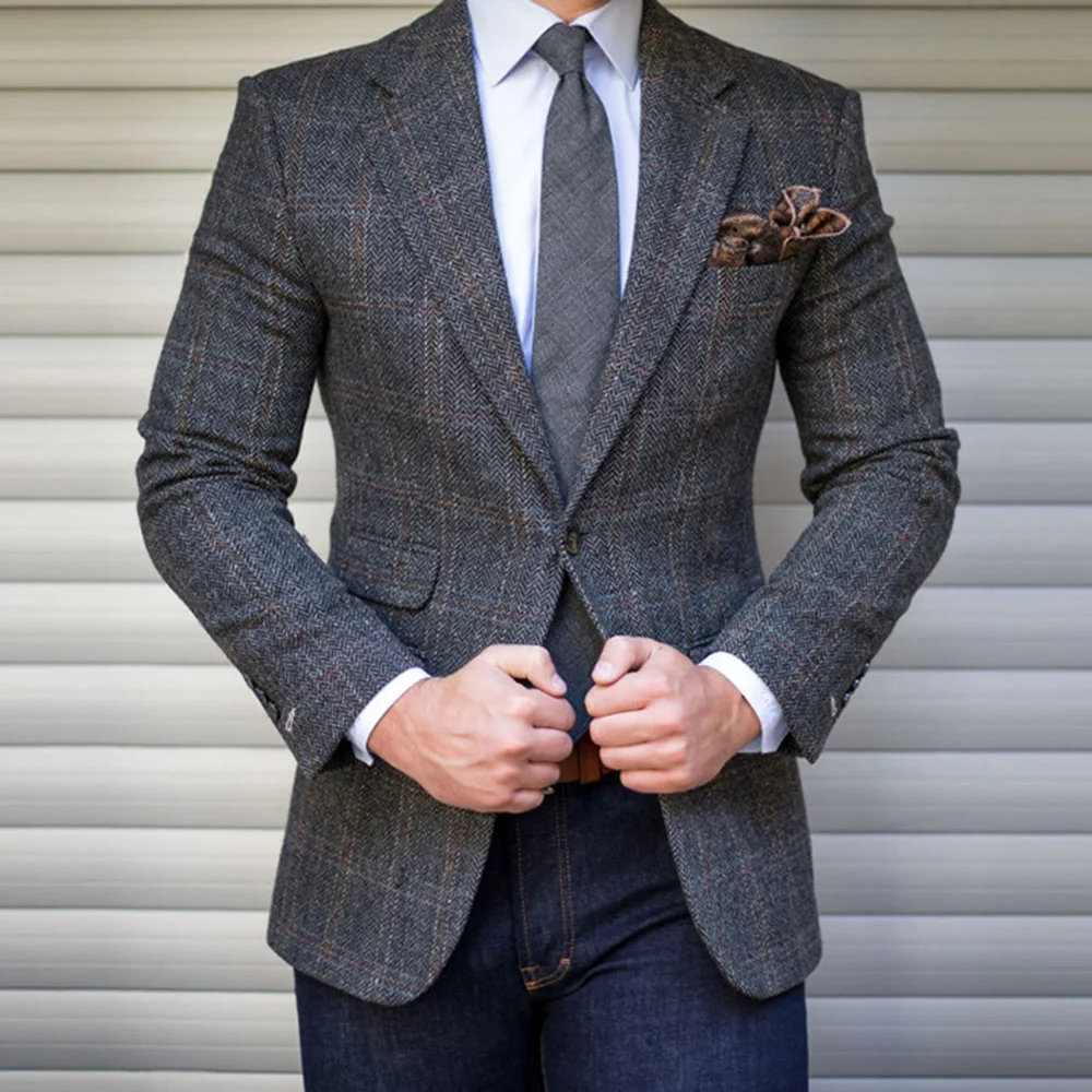 

Блейзер мужской Клетчатый на одной пуговице, приталенный пиджак, Модный повседневный деловой костюм, пальто, офисный, 2021