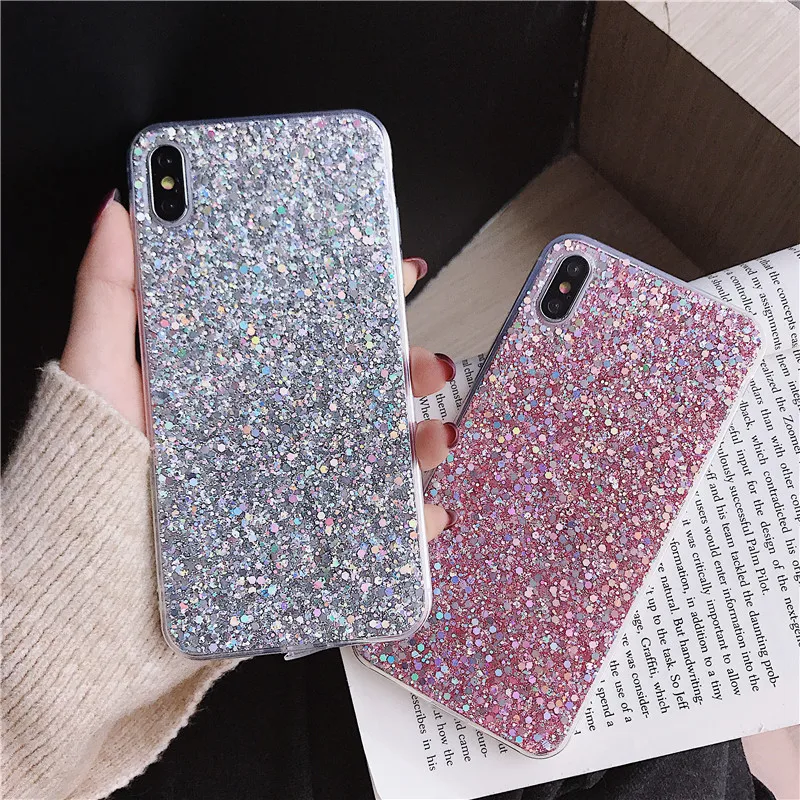 Силиконовые Bling Блестящий со стразами и пайетками мягкие чехлы для samsung Galaxy S10 S9 S8
