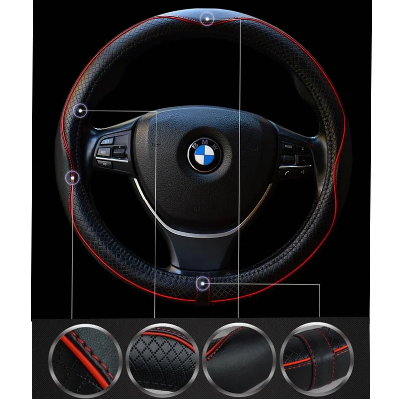 Кожаный Универсальный чехол на рулевое колесо 38 см автомобильный Стайлинг