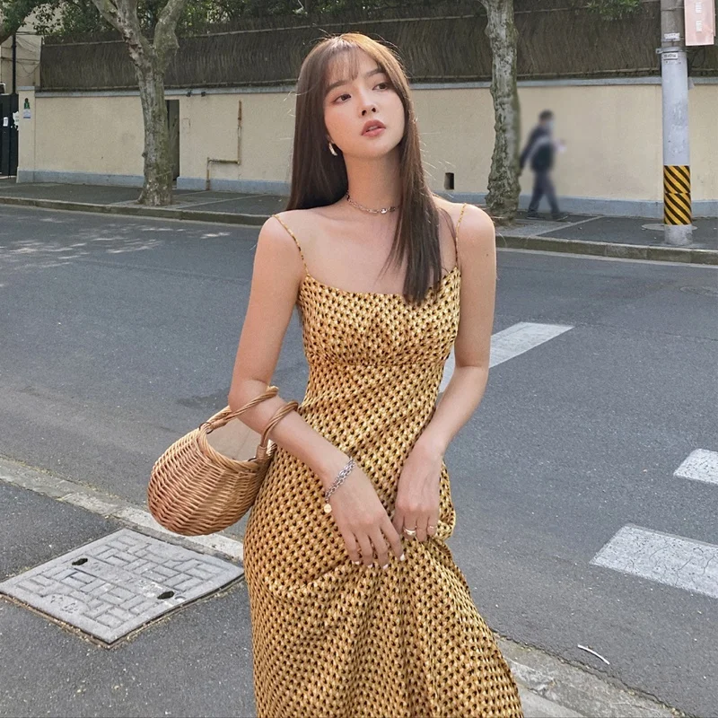 Женское длинное платье с принтом сексуальное без рукавов на бретельках летние