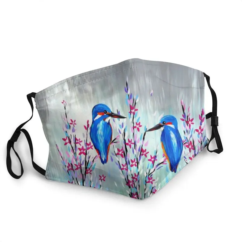 

Cute Kingfisher Love Washable Face Mask Flower Cherry Blossom Bird Anti Haze Dustproof Protection Cover Respirator Mouth Muffle