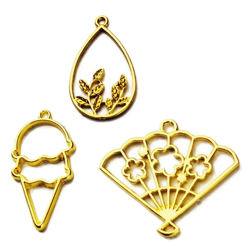 

X7YC 5Pcs Leaf Fan Ice Cream Pendant Blank Resin Frames Bezel Setting Jewelry Making