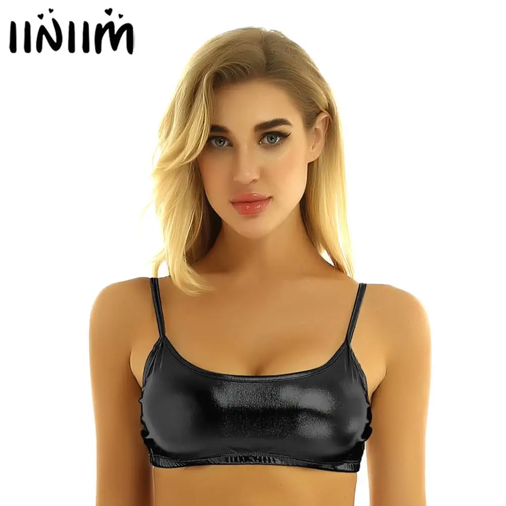 Женская Блестящая майка iiniim на тонких бретельках с металлическим блеском