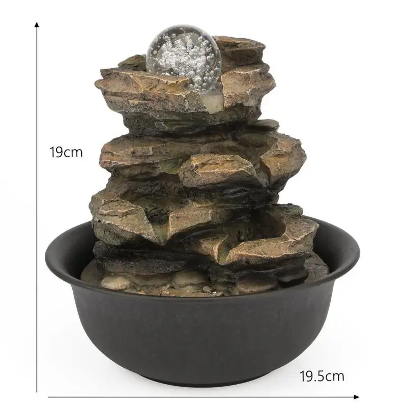 

Wealth Feng Shui Cascading Resin-Rock Falls Tabletop Water Fountain with LED Light for Office Home Decoration Craft Accessories