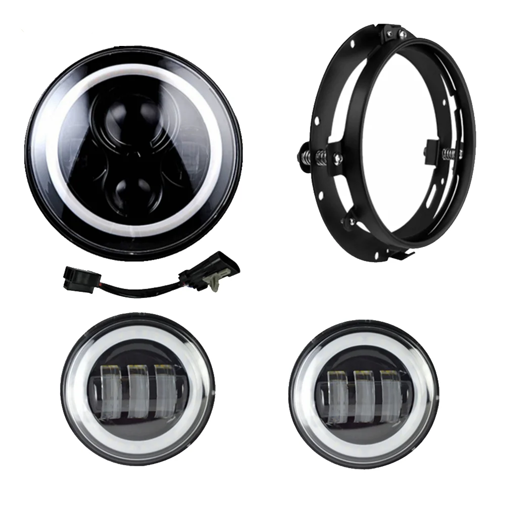 

One Set Motorcycle Parts Racing 7" LED Headlight+4.5" Fog Light Passing Lights+Mounting Bracket For Heritage Softail Classic