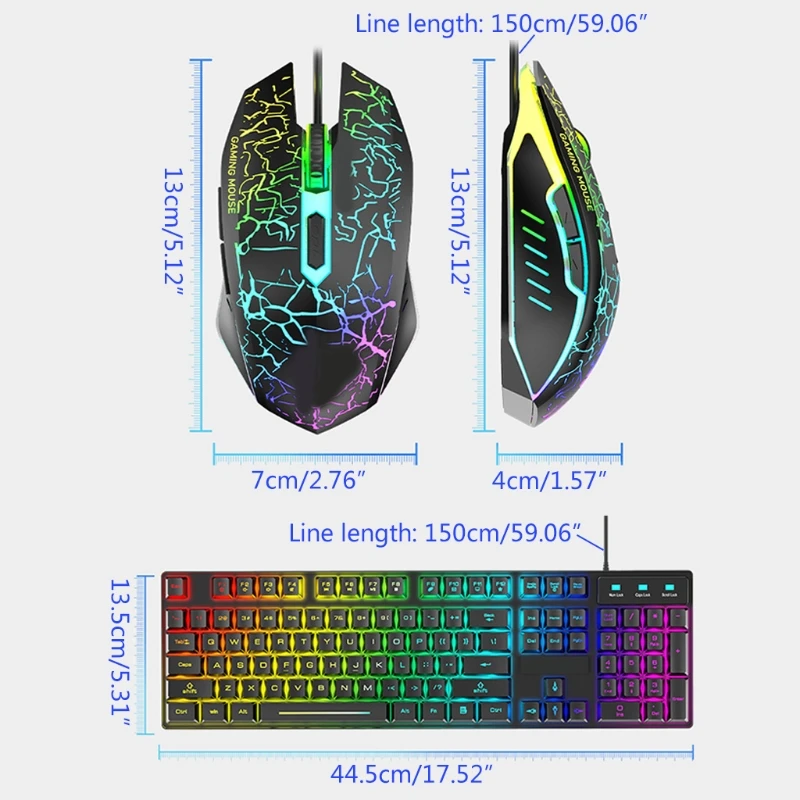 

T6 Rainbow USB Wired Keyboard Mouse Pad Combo RGB Backlit Pro Gaming Keypad for Gamer PC Laptop Computer