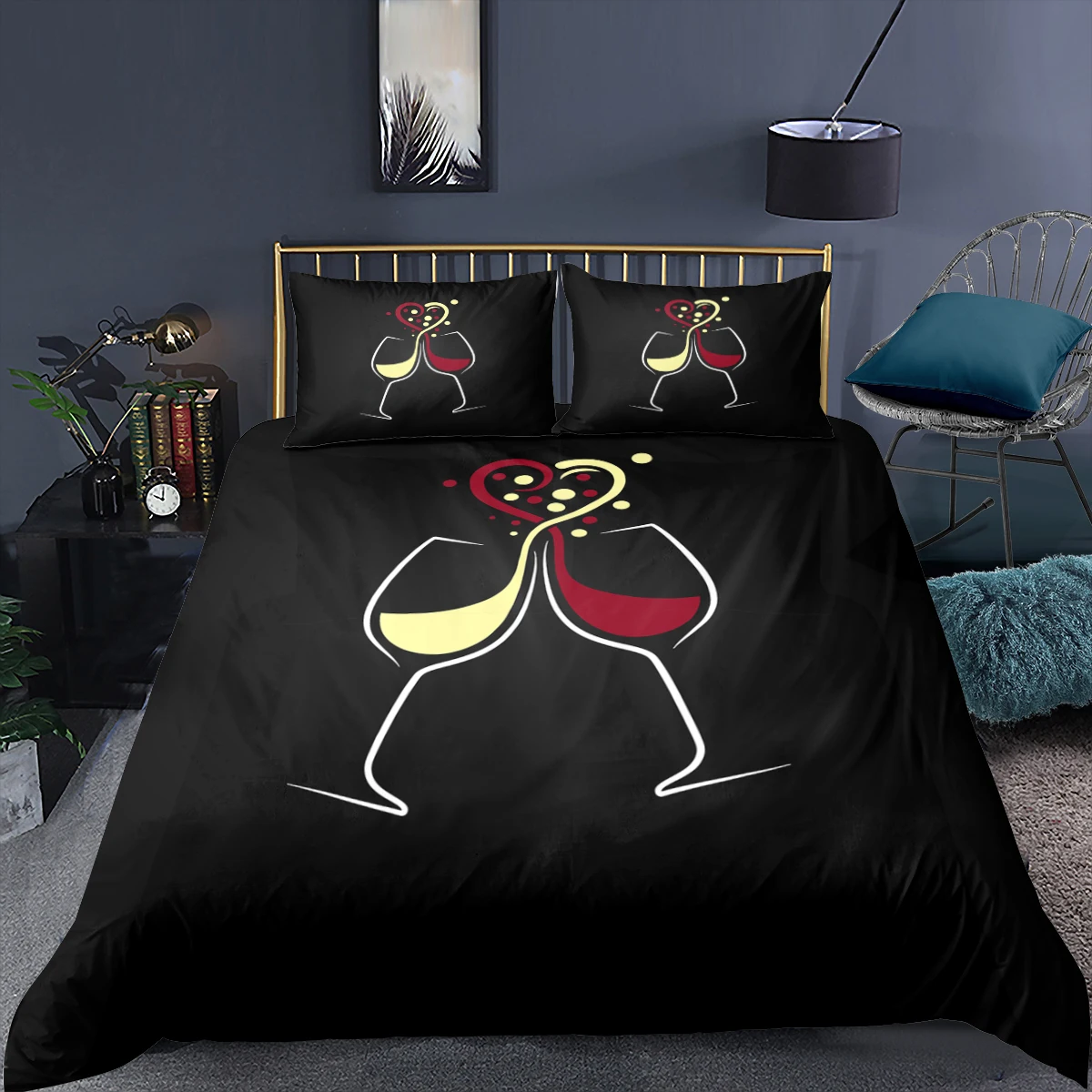

Wine Glass Bedding Set Love Duvet Cover Set Luxury Adults Bedroom Bed Cover Pillowcase 2/3 Piece Black Luxury Comforter Cover