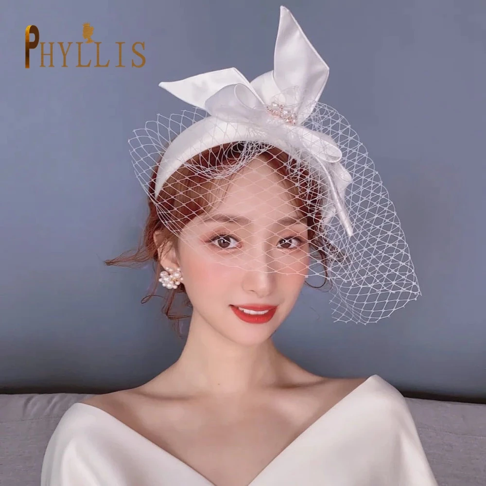 

JM07 Birdcage Face Veil Simple Short Tulle One Laye Evening Prom Party Costume Birdcage Veil Wedding Headband with Bow
