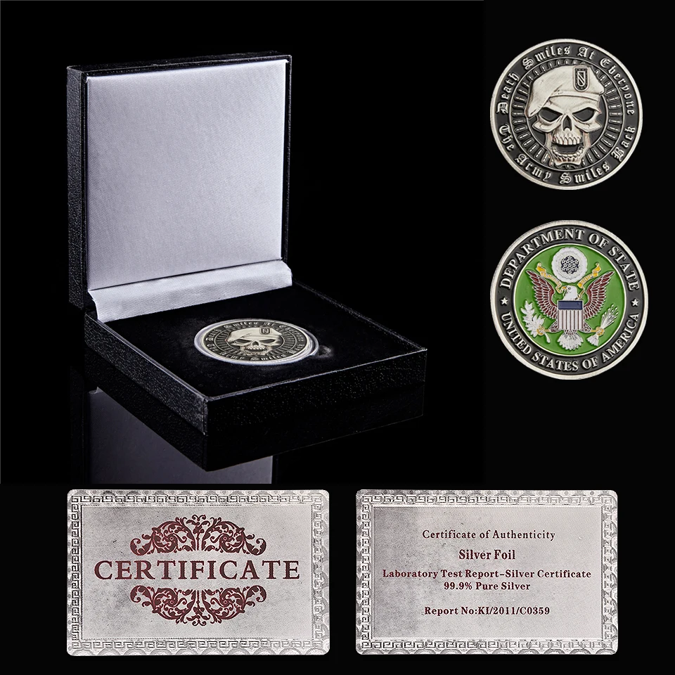 

US Department of State Military Challenge Commemorative Coin Warrior Skull Head Honor Coins Collection W/ Box Storage