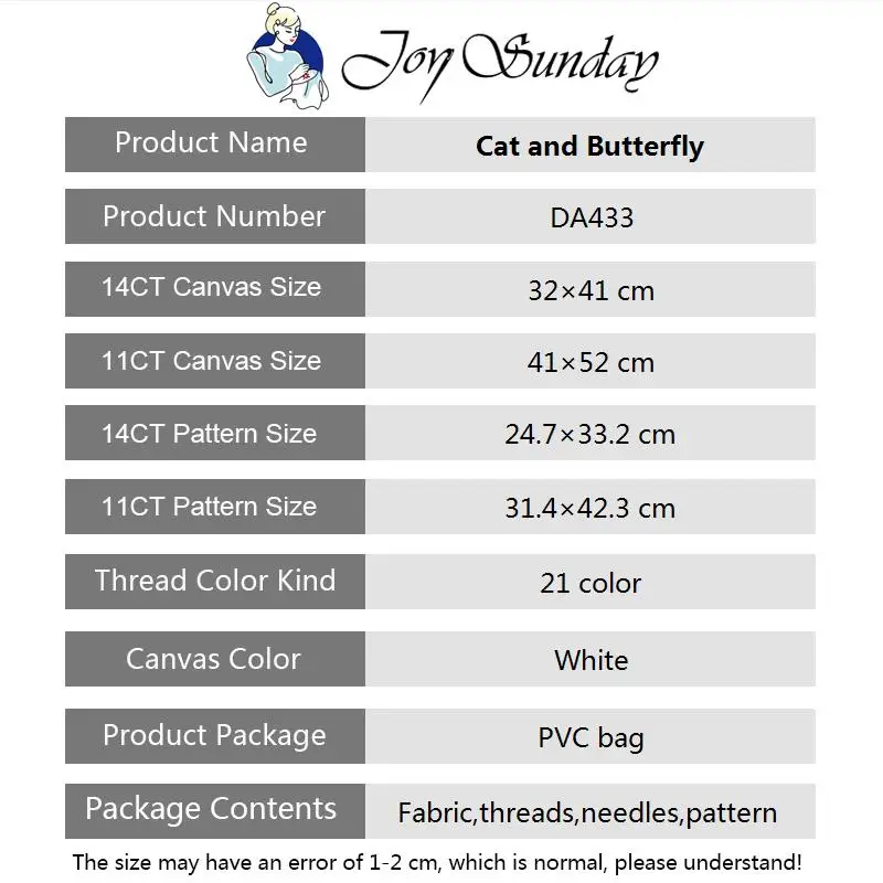 Набор для вышивки крестиком joy Sunday наборы на холсте с принтом кошки и бабочки