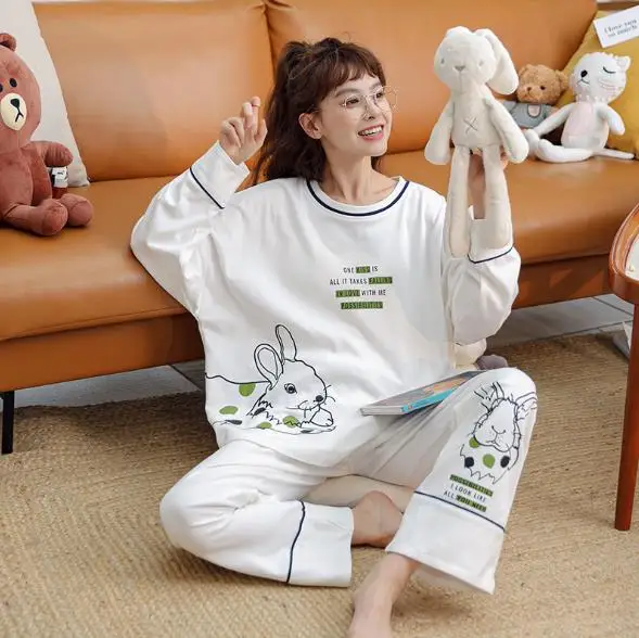 

Cartoon cute pijamas women new long sleeve trousers cotton pajamas set autumn winter sleepwear pijama new pyjama femme home suit