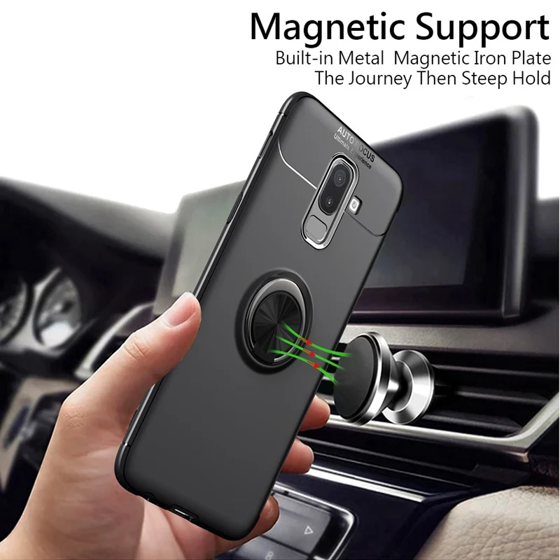 UPaitou Ring Case for Samsung Galaxy J8 J6 J4 Soft TPU Kickstand Back Cover Magnetically Iron Sheet |