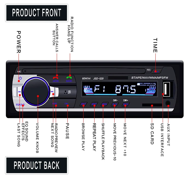 1din Авторадио 12 в автомобильный Радио Bluetooth стерео плеер AUX IN MP3 FM/USB In Dash аудио пульт