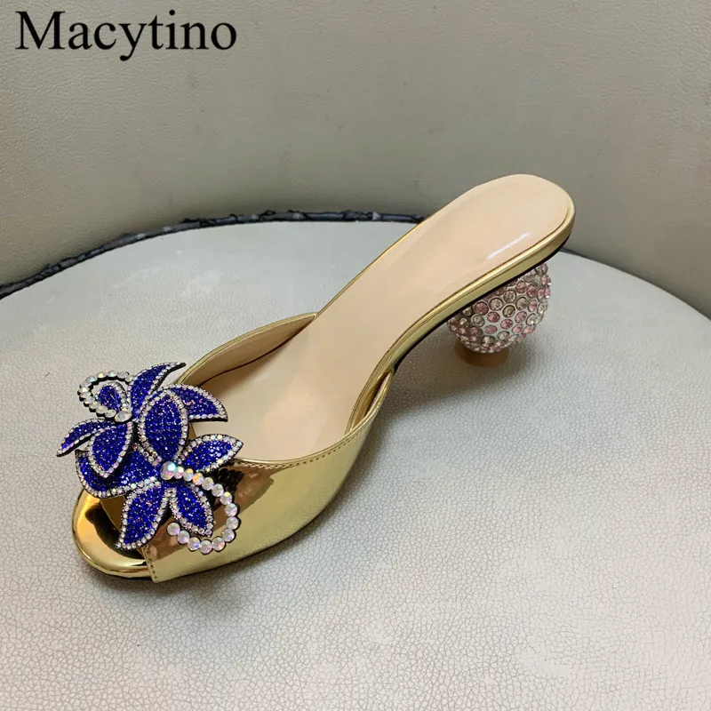

Flower decoration ladies high-heeled slippers round toe ball heel decoration high-heeled slippers fashion party slippers