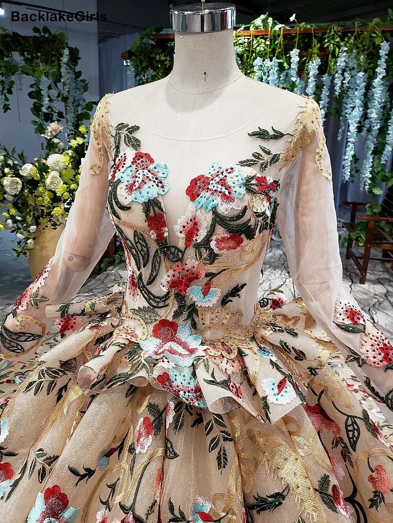 Женское вечернее платье с цветочным принтом разноцветное кружевное круглым